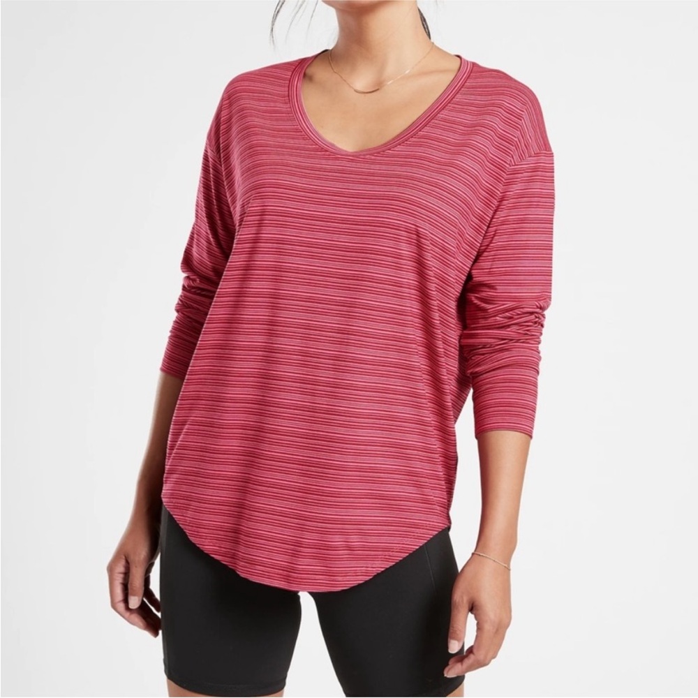 Athleta Cloudlight Stratus Striped Pullover Round Neck 657835 Long Sleeve Top